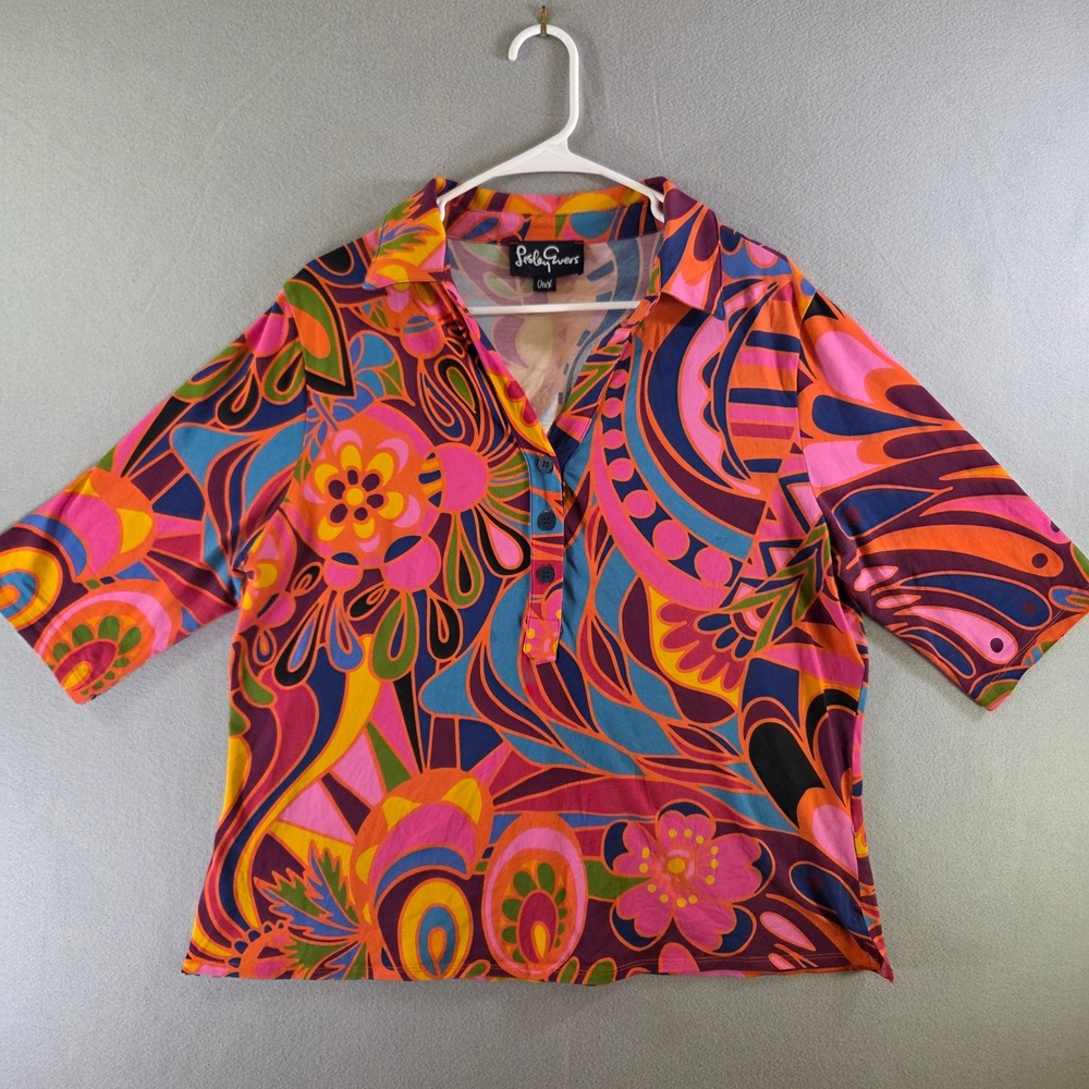 Lesley Evers Kimmy Shakalaka Retro Psychedelic Floral Knit Top USA Made Artsy 1X